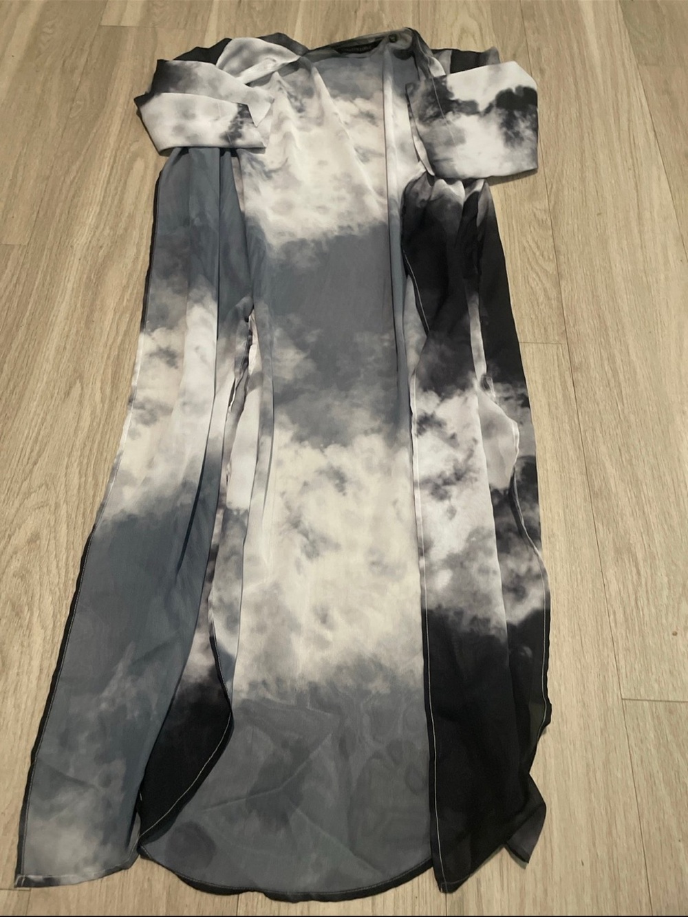 Colleen Lopez Black Gray White Cloud Print Swim Coverup